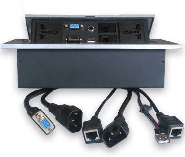 Caja de Mesa - RJ45 Cat 5e, HDMI, SVGA, USB V2.0, 3.5 mm, Nema 5-15R, Plata, BROBOTIX 005514 Caja de Mesa - RJ45 Cat 5e, HDMI, SVGA, USB V2.0, 3.5 mm, Nema 5-15R, Plata, BROBOTIX 005514